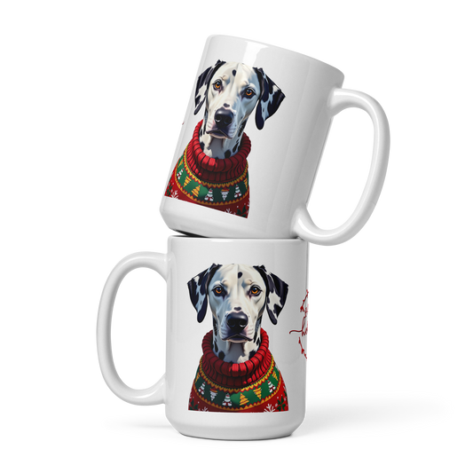 Dalmatian Wearing Ugly Christmas Sweater Glossy White Mug