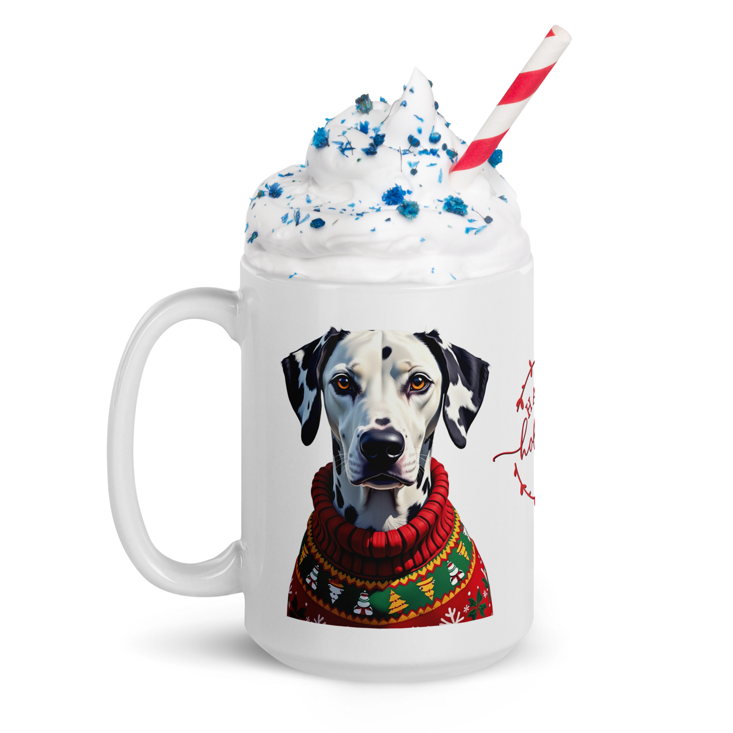 Dalmatian Wearing Ugly Christmas Sweater Glossy White Mug