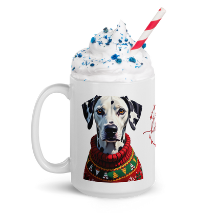 Dalmatian Wearing Ugly Christmas Sweater Glossy White Mug