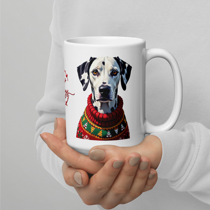 Dalmatian Wearing Ugly Christmas Sweater Glossy White Mug