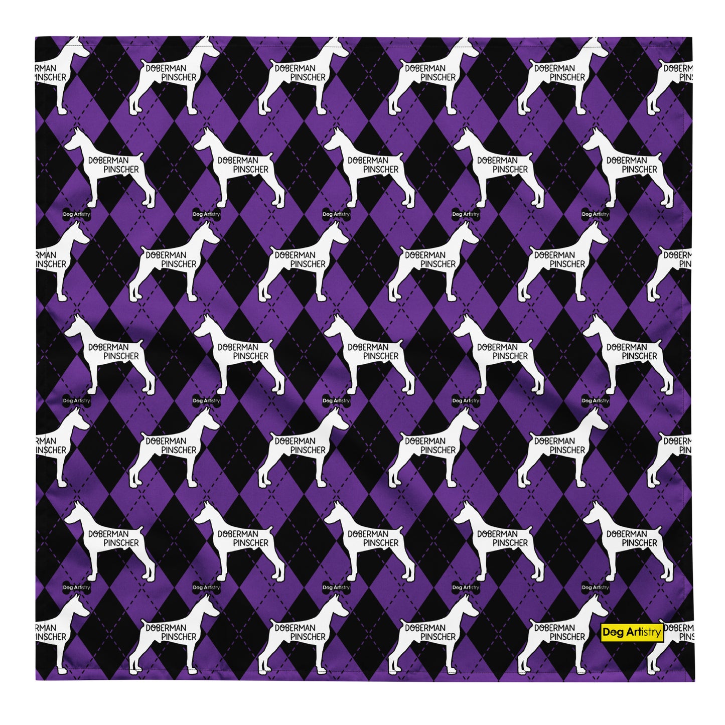 Doberman Pinscher Argyle Purple and Black All-over print bandana