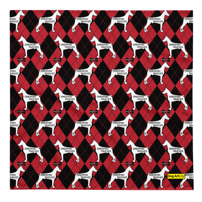 Doberman Pinscher Argyle Red and Black All-over print bandana