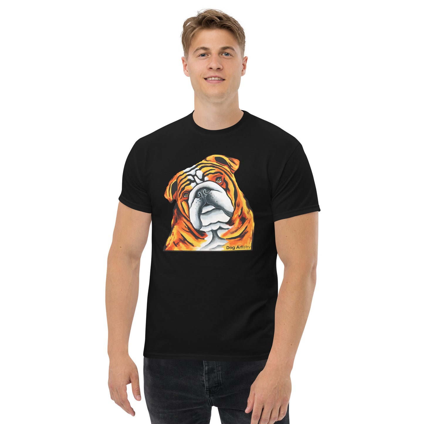 English Bulldog men's t-shirt black by Dog Artistry