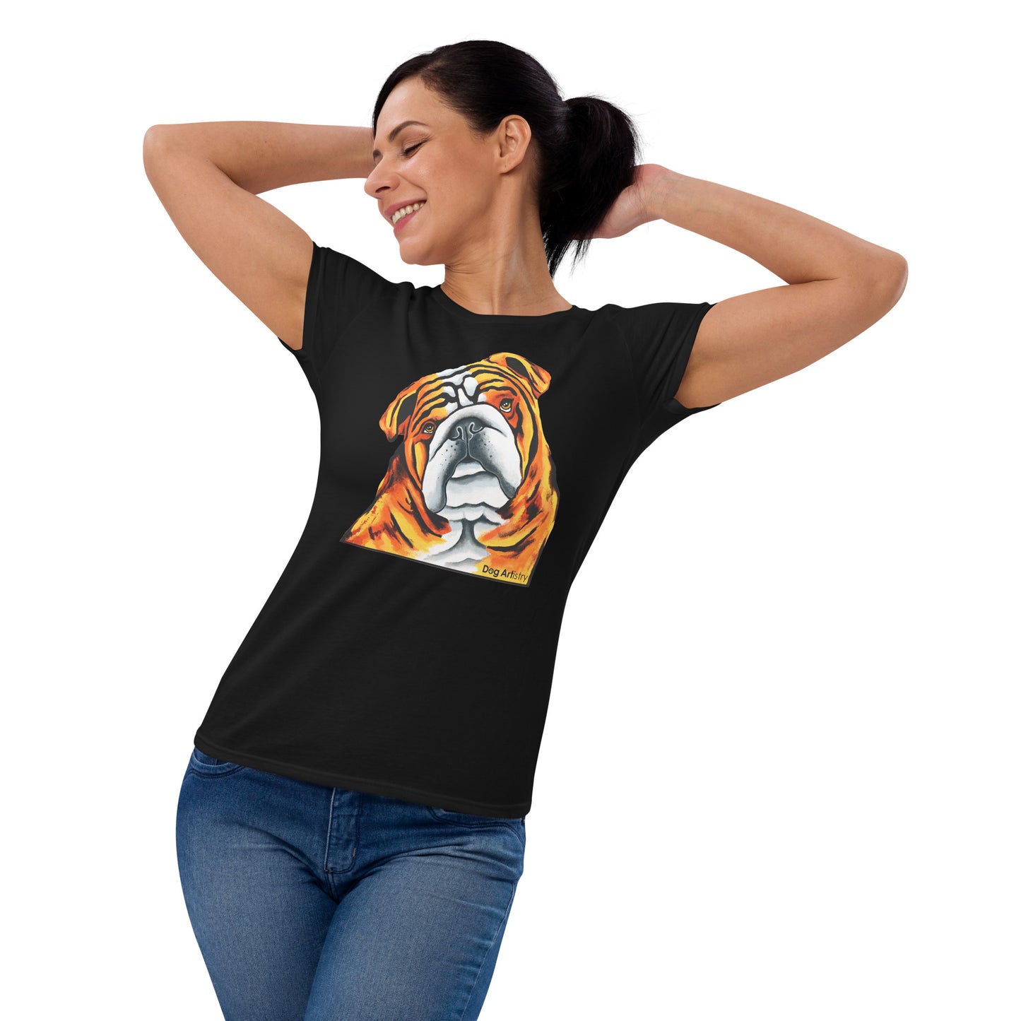 English Bulldog women's t-shirt black by Dog Artistry