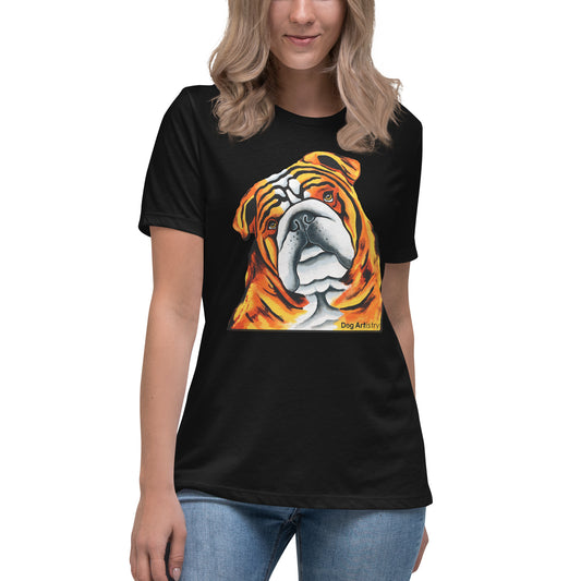 English Bulldog women's t-shirt black by Dog Artistry