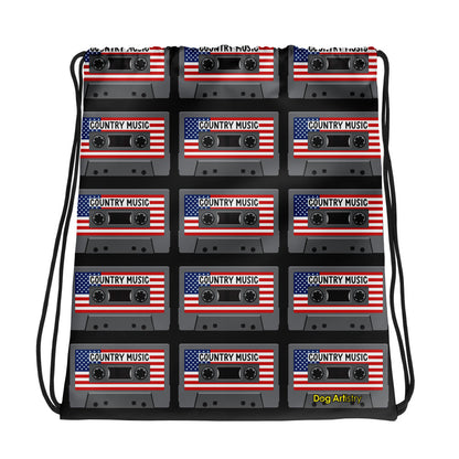 Country Music Cassette Tapes with American Flag Drawstring bag