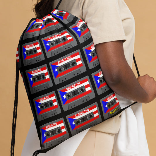 Reggaeton Cassette Tapes with Puerto Rican Flag Drawstring bag
