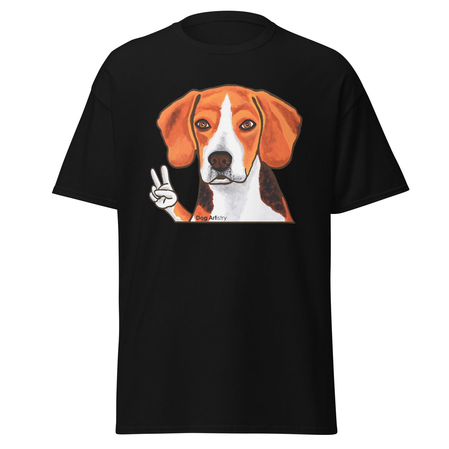 Beagle Doing the Peace Sign Men's T-Shirt Black by Dog Artistry