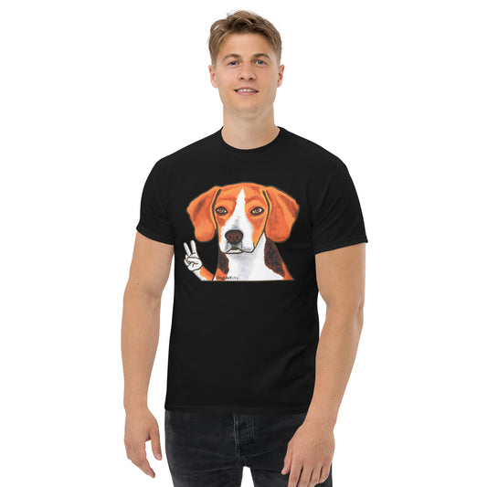 Beagle Doing the Peace Sign Men's T-Shirt Black by Dog Artistry