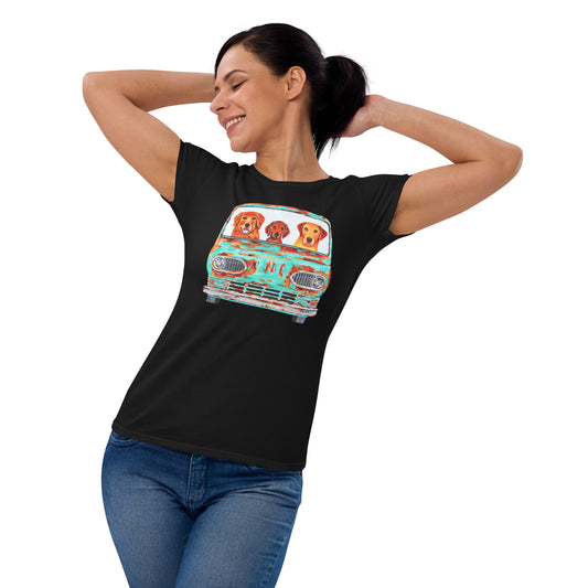Old Ford with Golden Retriever, Dachshund, Labrador Retriever men's t-shirt black by Dog Artistry