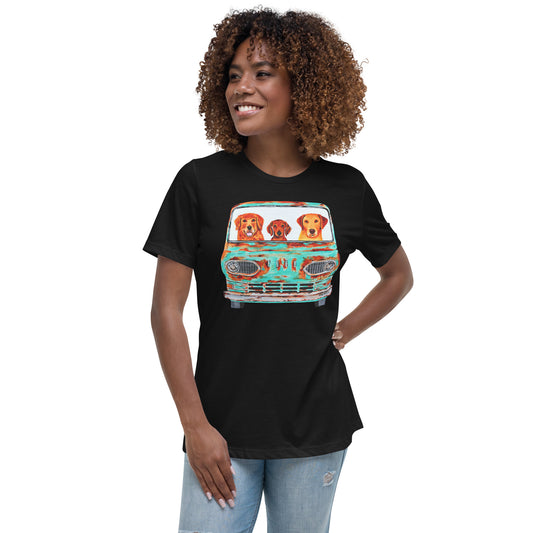 Old Ford with Golden Retriever, Dachshund, Labrador Retriever men's t-shirt black by Dog Artistry