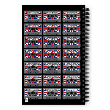 British Invasion Cassette Tapes with Union Jack Flag Spiral notebook designed by Dog Artistry