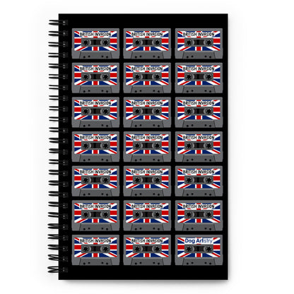 British Invasion Cassette Tapes with Union Jack Flag Spiral notebook designed by Dog Artistry