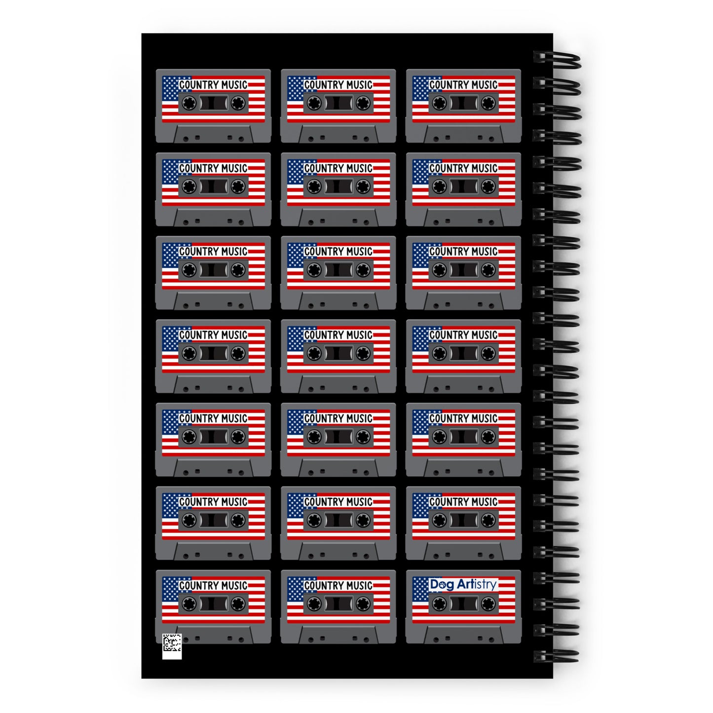 Country Music Cassette Tapes with American Flag Spiral notebook Designed by Dog Artistry