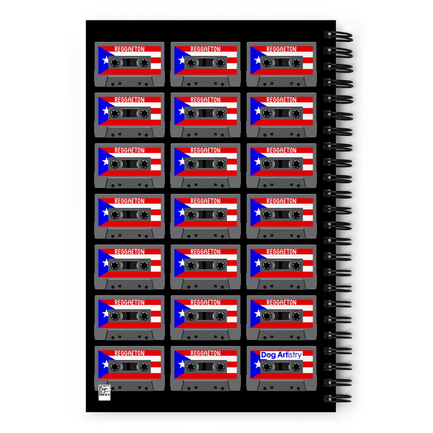Reggaeton Cassette Tapes with Puerto Rican Flag Spiral Notebook Designed by Dog Artistry