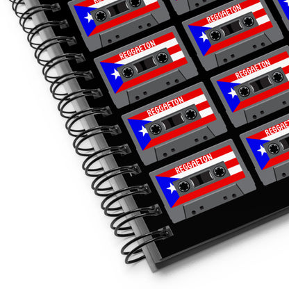 Reggaeton Cassette Tapes with Puerto Rican Flag Spiral Notebook Designed by Dog Artistry