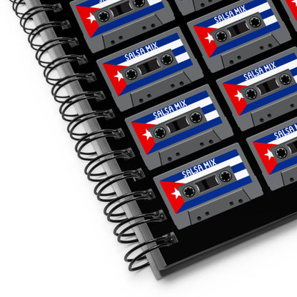 Salsa Cassette Tapes with Cuban Flag Spiral Notebook Design by Dog Artistry