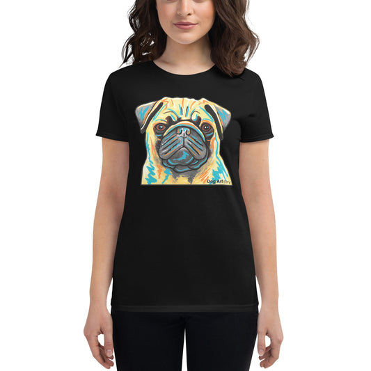 Pug women's t-shirt black by Dog Artistry