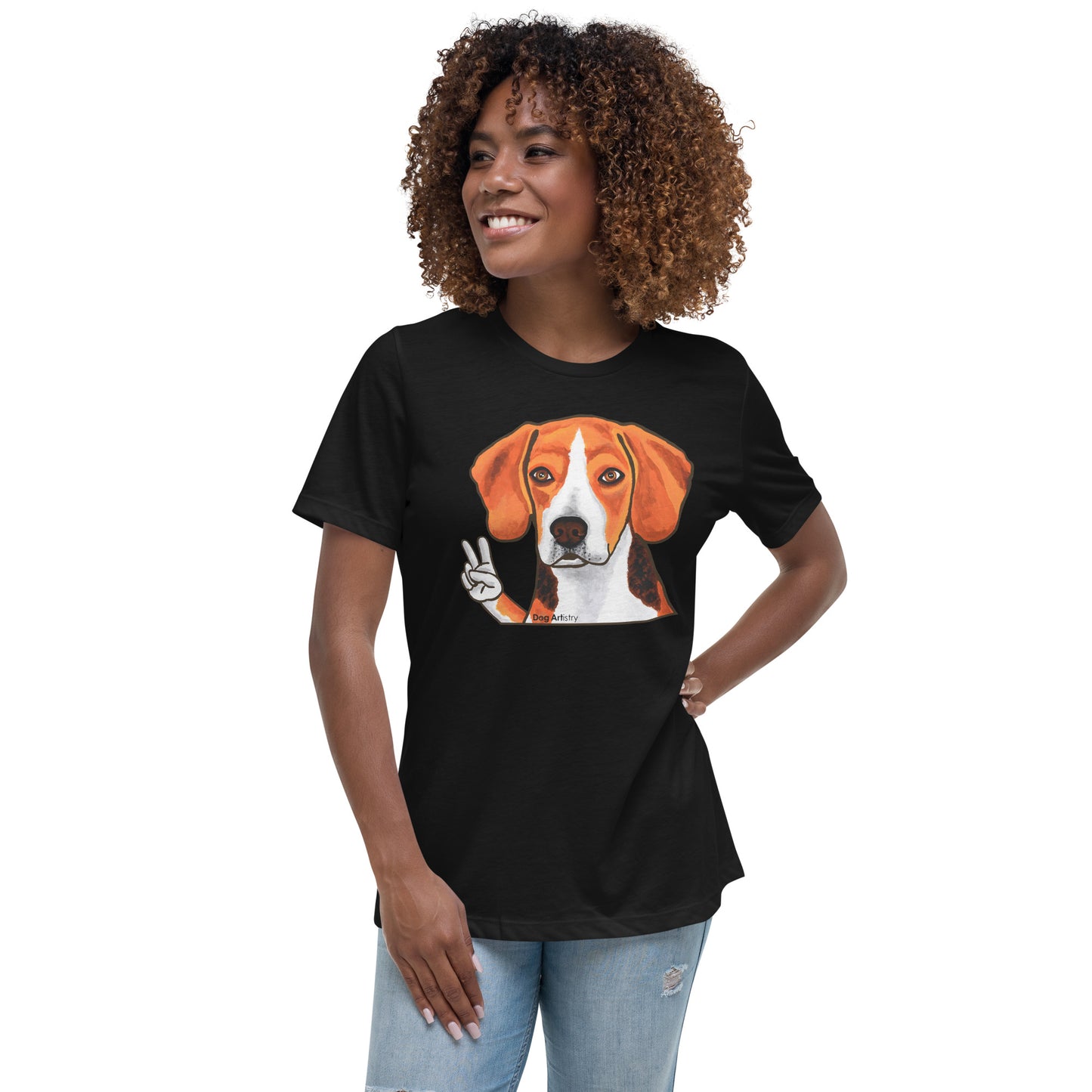 Beagle peace women's t-shirt black by Dog Artistry