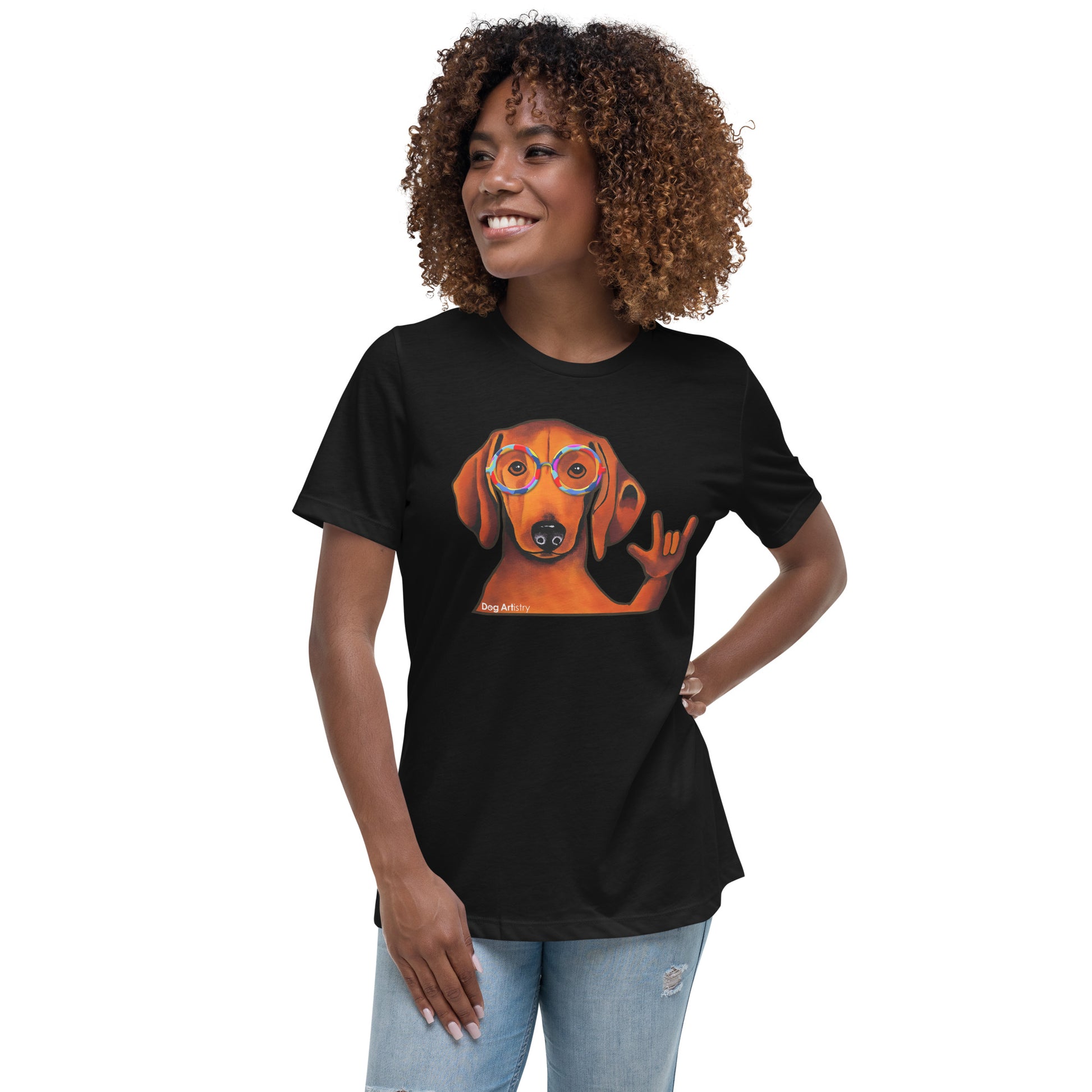 Dachshund love women's t-shirt black by Dog Artistry