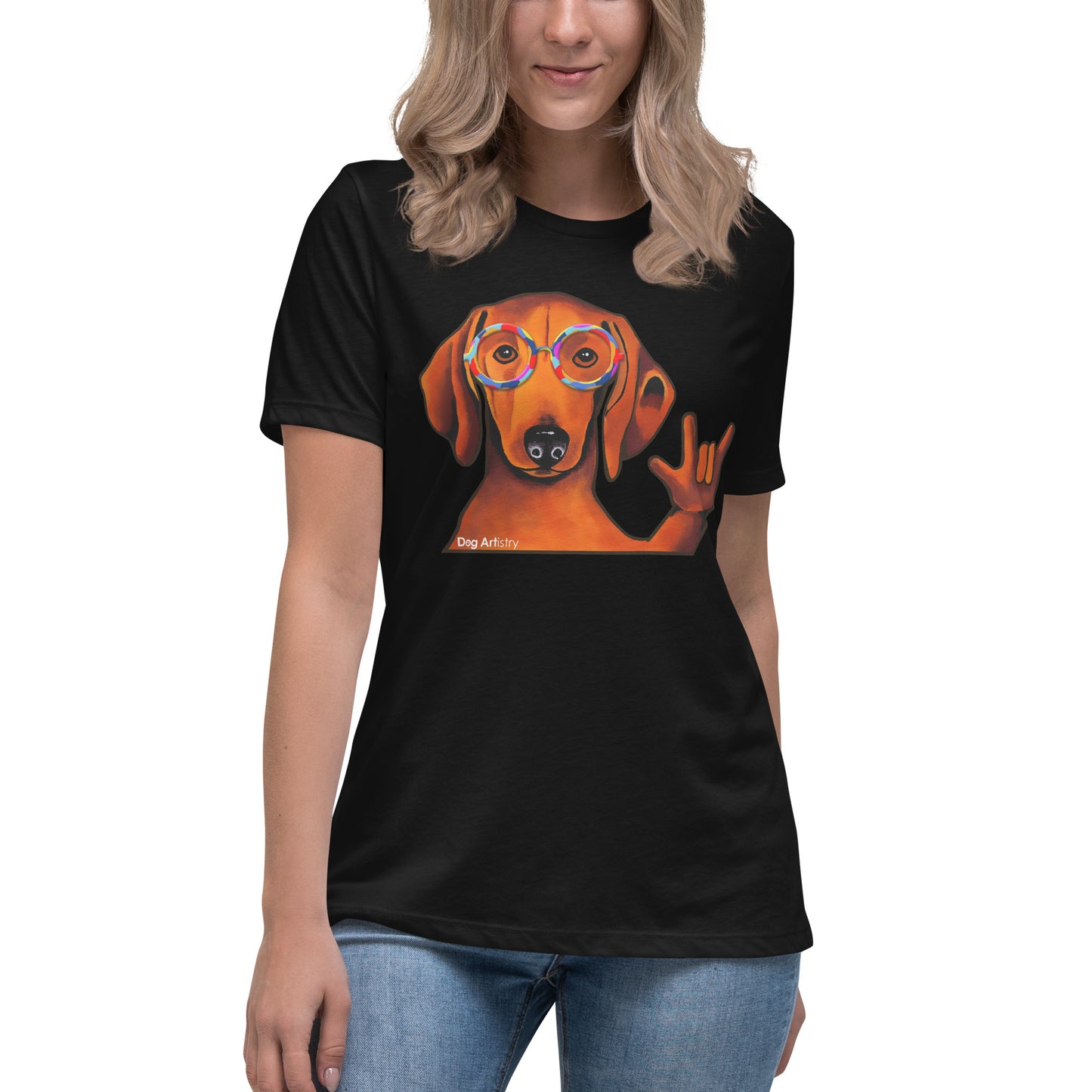 Dachshund love women's t-shirt black by Dog Artistry
