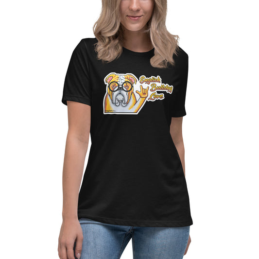 English Bulldog Wearing Glasses Women's Relaxed T-Shirt