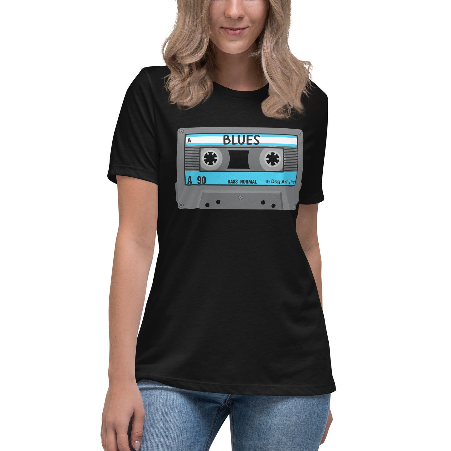 Blues Cassette Tape Women's Relaxed T-Shirt by Dog Artistry