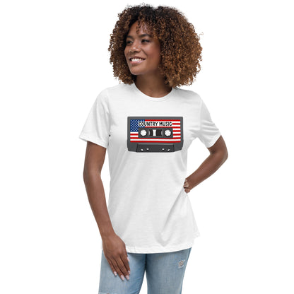 Country Music Cassette Tape with American Flag Women's Relaxed T-Shirt