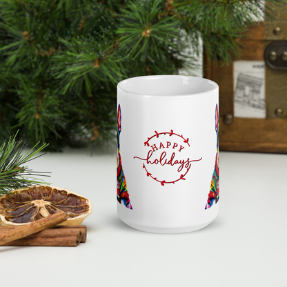 English Bull Terrier Wearing Ugly Christmas Sweater Glossy White Mug