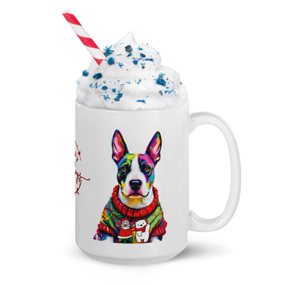 English Bull Terrier Wearing Ugly Christmas Sweater Glossy White Mug