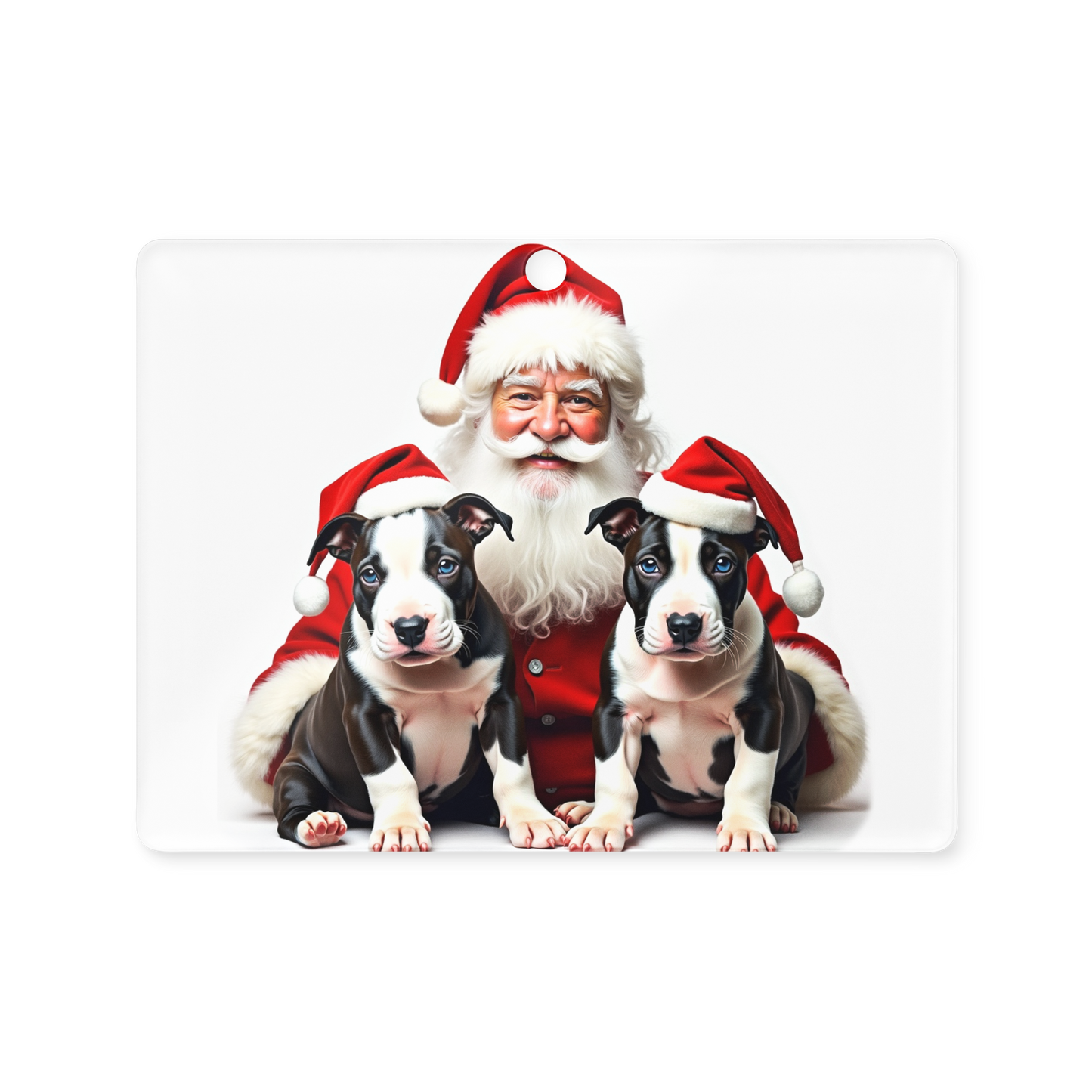 English Bull Terrier Puppies with Santa Claus Acrylic Ornament