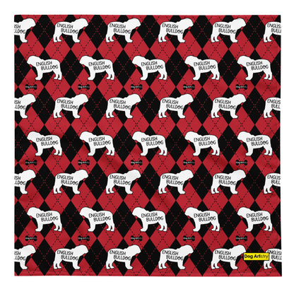 English Bulldog Argyle Red and Black All-over print bandana