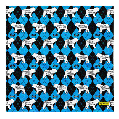 English Bulldog Argyle Blue and Black All-over print bandana