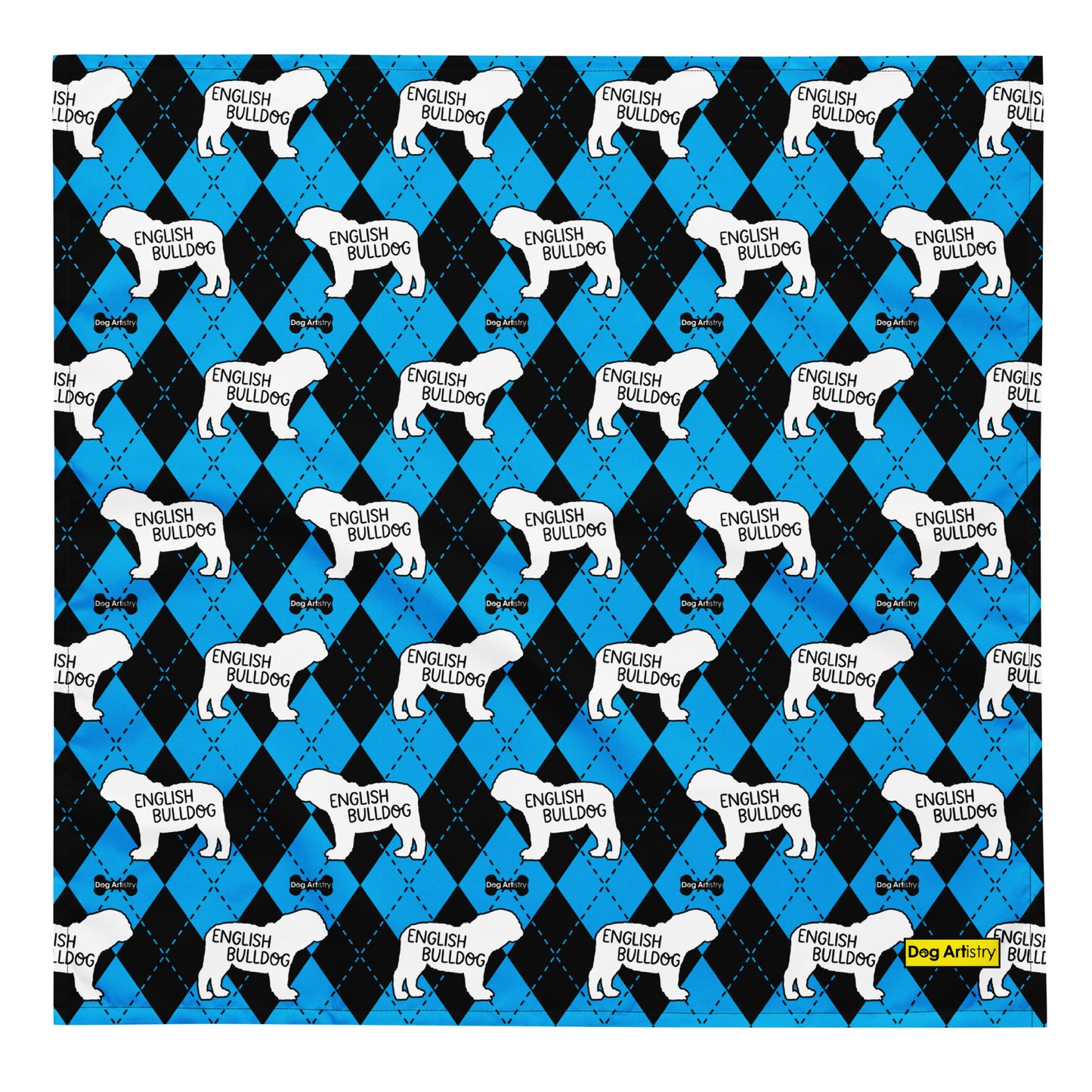 English Bulldog Argyle Blue and Black All-over print bandana