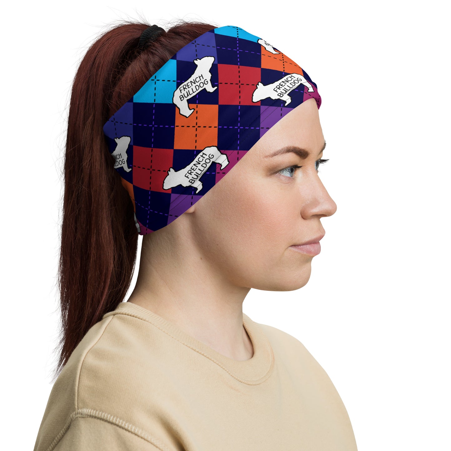 French Bulldog Colorful Argyle Neck Gaiter