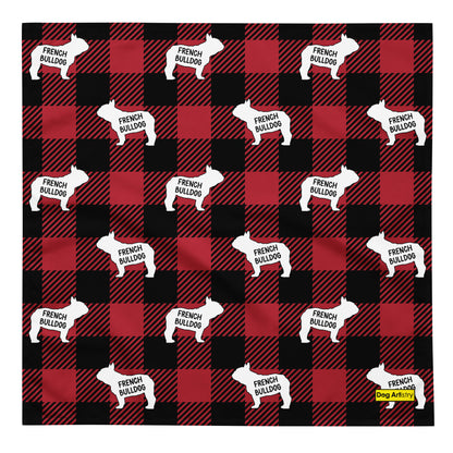 French Bulldog dark red plaid bandana by Dog Artistry.