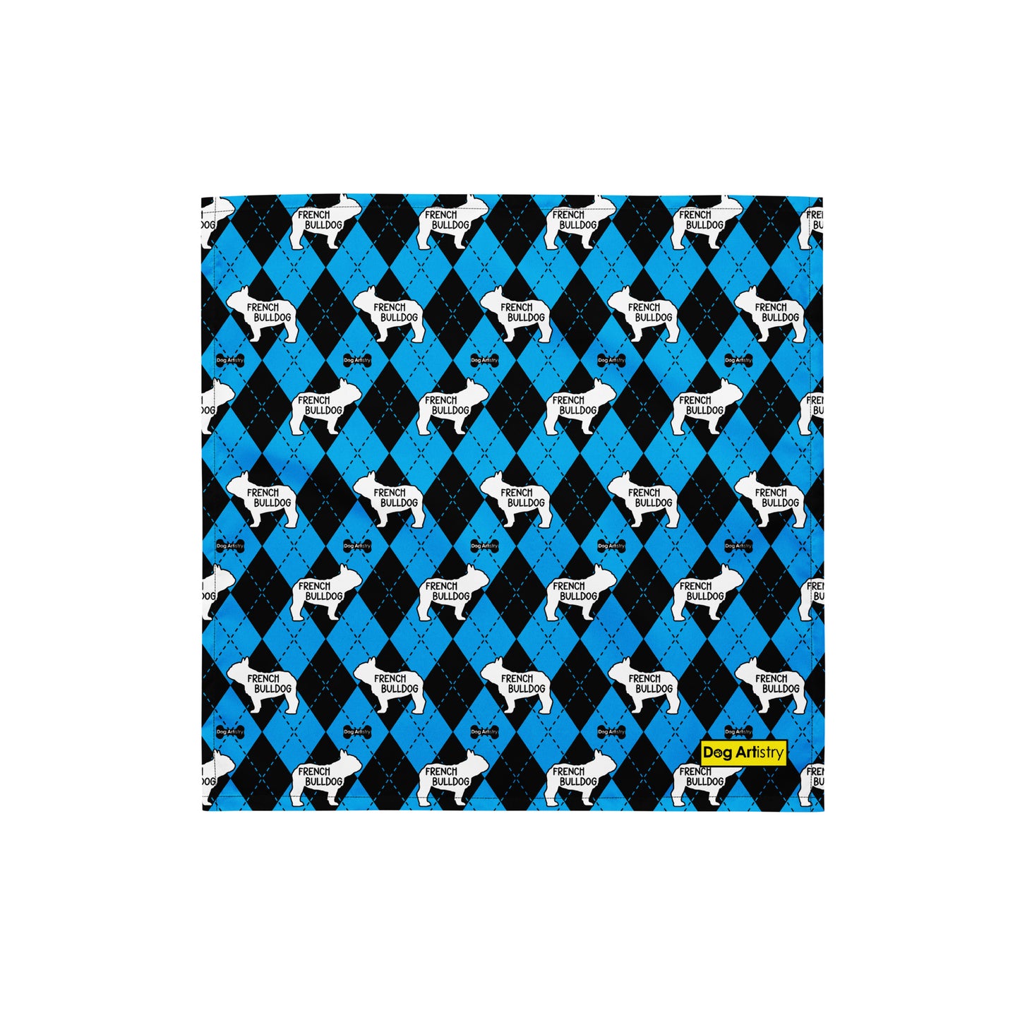 French Bulldog Argyle Blue and Black All-over print bandana