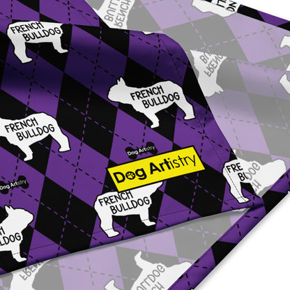 French Bulldog Argyle Purple and Black All-over print bandana