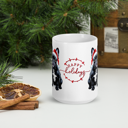 French Bulldogs Wearing Santa Hats White Glossy Mug