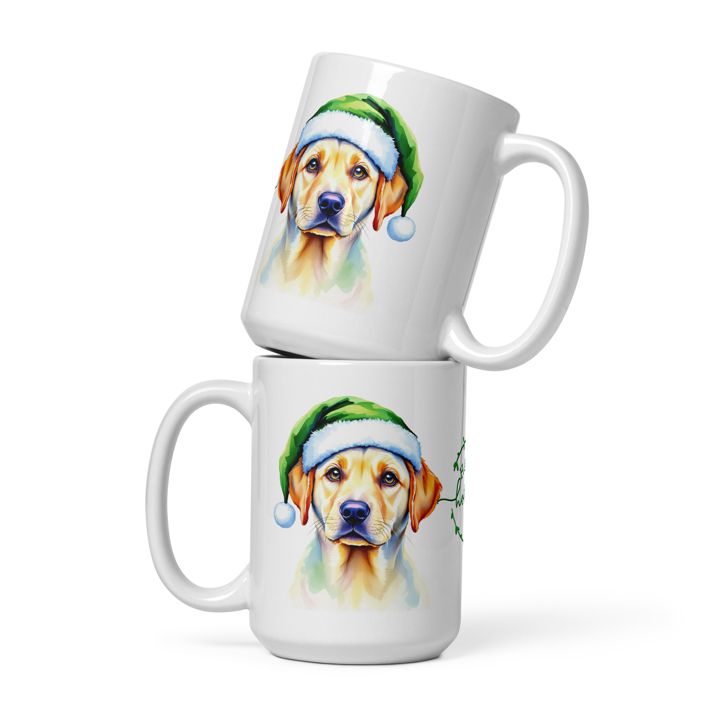 Labrador Retriever Wearing Santa Hat White Glossy Mug