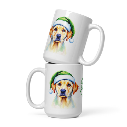 Labrador Retriever Wearing Santa Hat White Glossy Mug