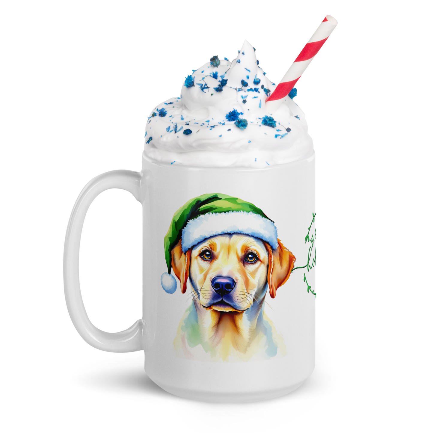 Labrador Retriever Wearing Santa Hat White Glossy Mug