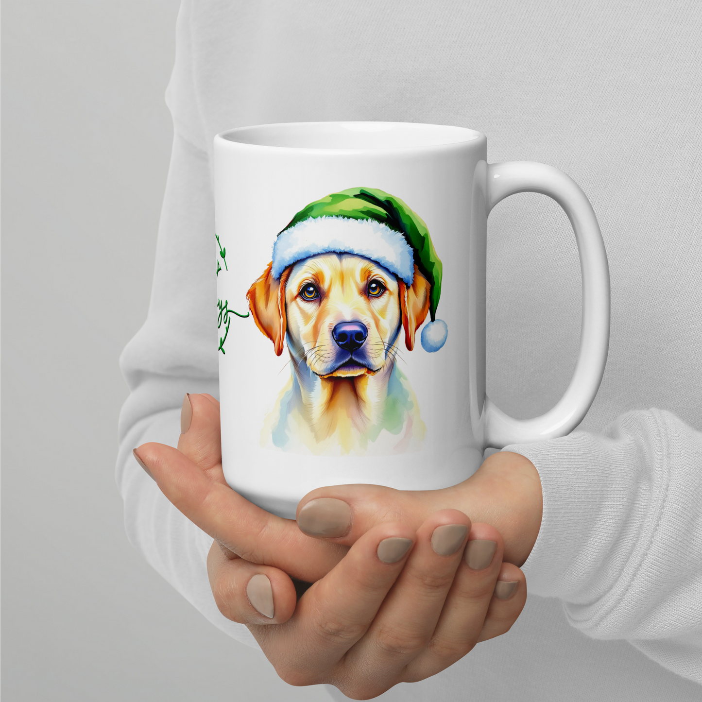 Labrador Retriever Wearing Santa Hat White Glossy Mug