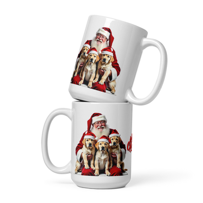 Labrador Retriever Puppies with Santa Claus Glossy White Mug