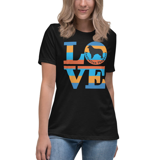 Australian Shepherd Love women’s black t-shirt by Dog Artistry.