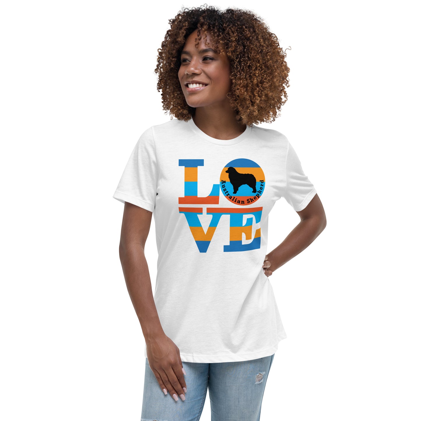 Australian Shepherd Love women’s white t-shirt by Dog Artistry.