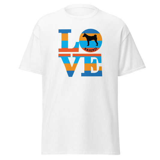 Basenji Love men’s white t-shirt by Dog Artistry.