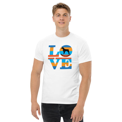 Brittany Love men’s white t-shirt by Dog Artistry.