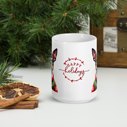 Rat Terrier Wearing Ugly Christmas Sweater Glossy White Mug