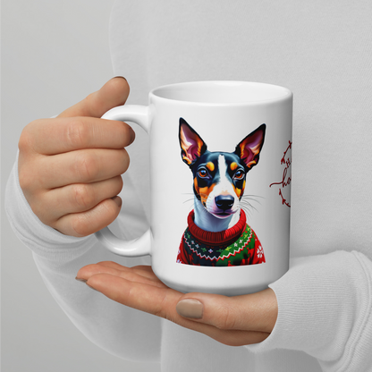 Rat Terrier Wearing Ugly Christmas Sweater Glossy White Mug